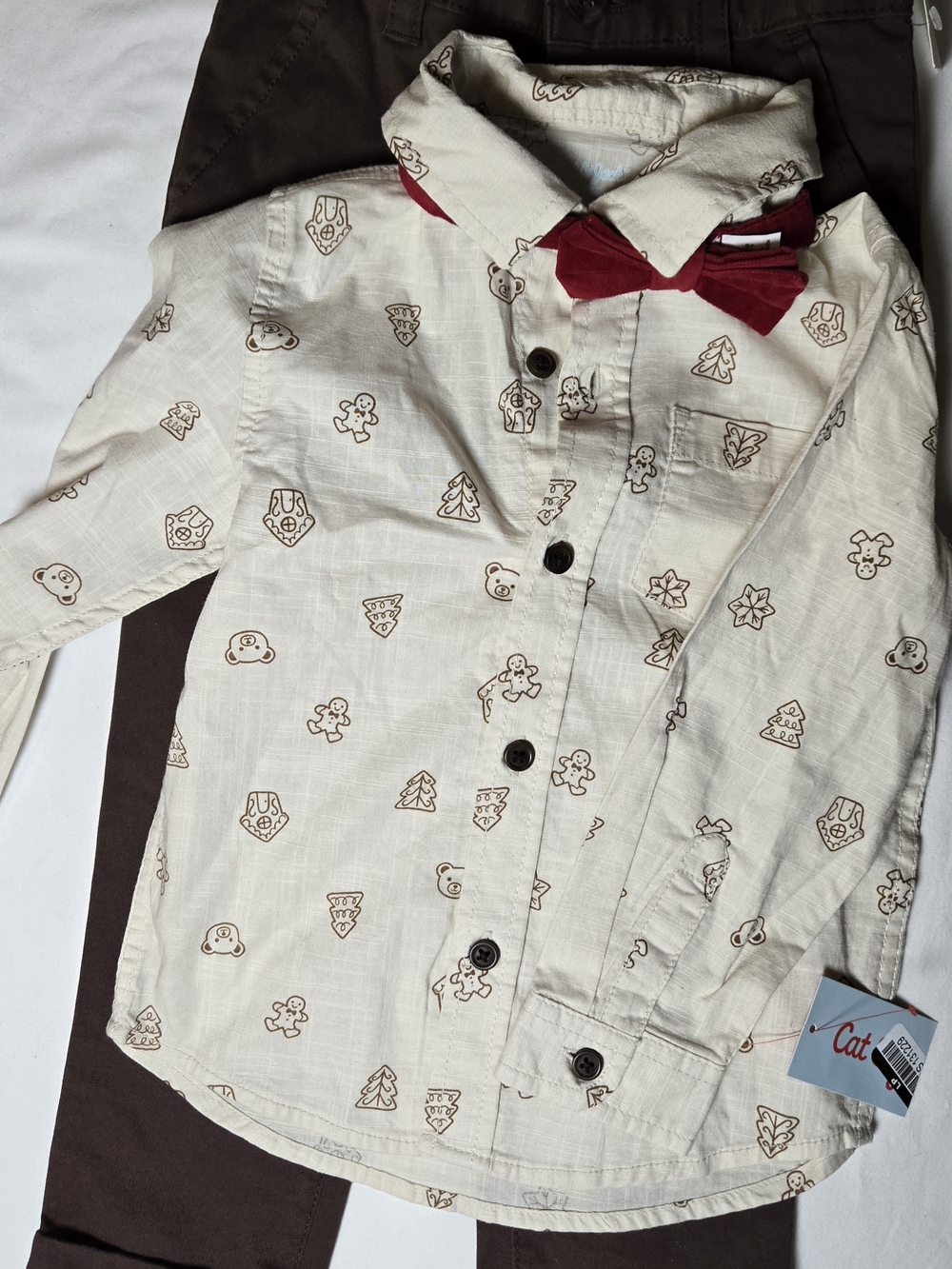 Cat & Jack 3PC Muticolored Set Button-Up Shirt with Red Bow Tie - Kids